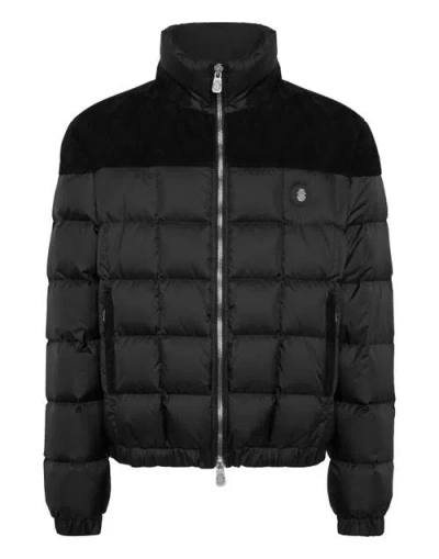 Billionaire Puffer Down Jacket With Leather Inserts Men In Black