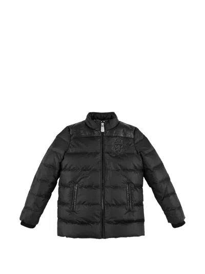 Billionaire Kids' Quilted Crocodile-print Bomber Jacket In Black