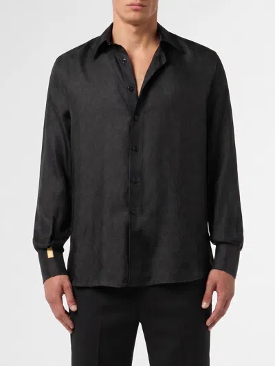 Billionaire All-over Logo Silk Shirt In Black