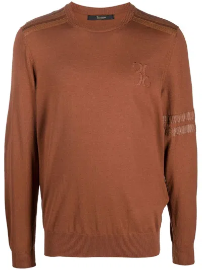 Billionaire Snakeskin-effect Fine-knit Jumper In Brown