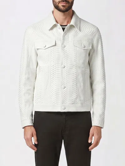 Billionaire Snakeskin Leather Shirt Jacket With Applied Patch Pockets In White