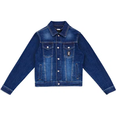 Billionaire Kids'  Stonewashed Denim Emblem Jacket Double B Boy In Middleblue