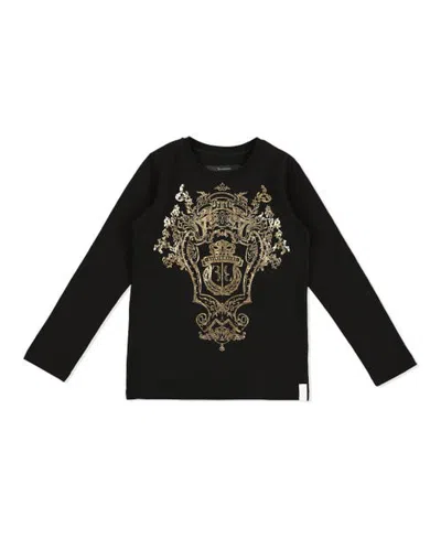 Billionaire Kids'  T-shirt Round Neck Ls Baroque Boy In Black