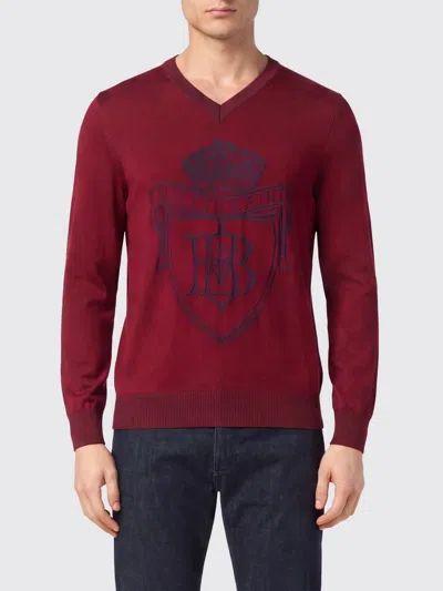 Billionaire Wool And Silk V-neck Jumper With A Jacquard Crest Logo In Burgundy