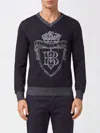 Billionaire Wool And Silk V-neck Jumper With A Jacquard Crest Logo In Blue