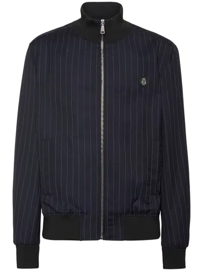 Billionaire Wool Pinstripe Bomber Jacket In Blue