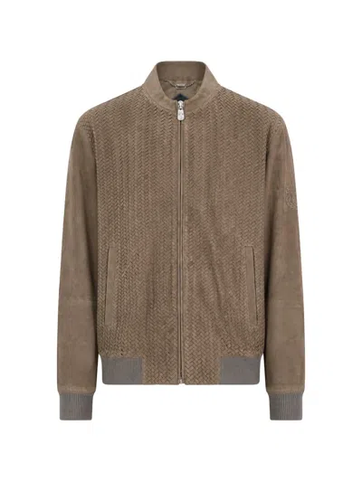 Billionaire Woven-panel Alexander Leather Jacket In Brown