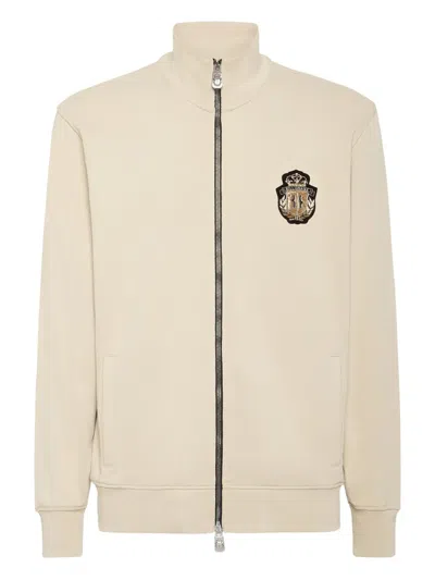 Billionaire Zip-up Logo Sweatshirt In Neutral