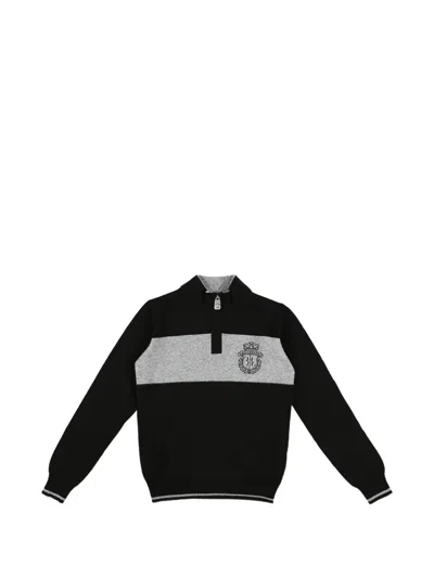 Billionaire Kids' Zipped Striped Sweater In Black