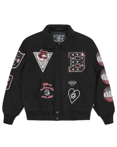 Billionaire Boys Club Kids' Alumni Collared Varsity Jacket In Black