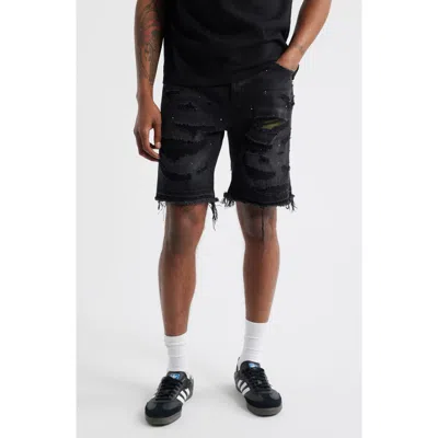 Billionaire Boys Club Bb Outer Limit Distressed Cutoff Denim Shorts In Black