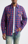 Billionaire Boys Club Dust Embroidered Plaid Flannel Button-up Shirt In Racing Red