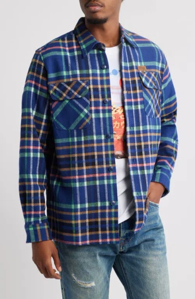 Billionaire Boys Club Mecca Plaid Flannel Button-up Overshirt In Medieval Blue