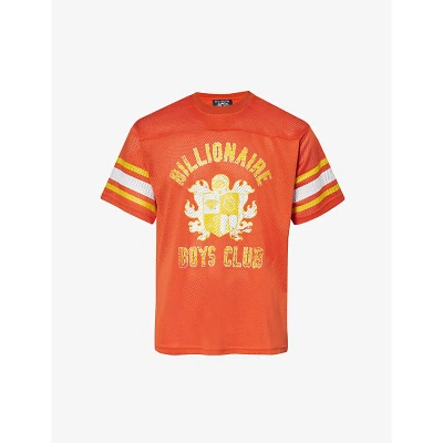 Billionaire Boys Club Mens Orange Crest Logo-print Relaxed-fit Mesh T-shirt