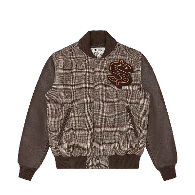 Billionaire Boys Club Kids' Leather Sleeve Varsity Jacket In Brown Check