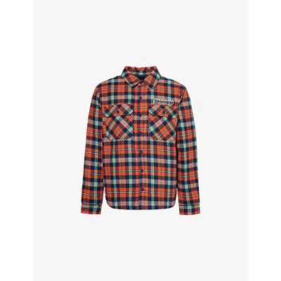 Billionaire Boys Club Mens Check-print Padded Relaxed-fit Cotton Overshirt Red Check In Orange