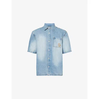 Billionaire Boys Club Mens Blue Astro Logo-embroidered Denim Shirt