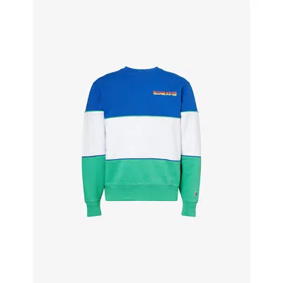 Billionaire Boys Club Mens Blue Great Wave Colour-block Cotton-jersey Sweatshirt Xl
