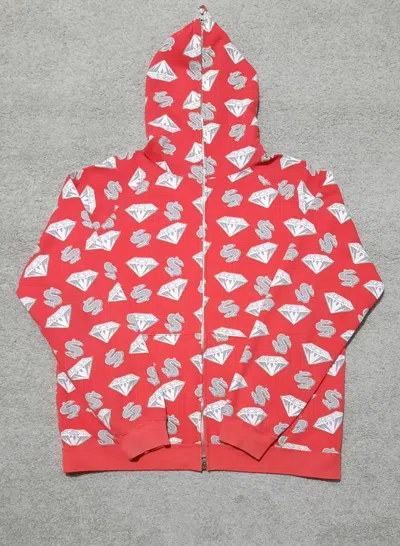 Pre-owned Billionaire Boys Club Og Bbc Icecream Diamond And Dollar Full Zip Hoodie In Red