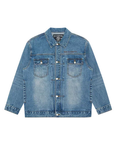 Billionaire Boys Club Kids' Script Logo Denim Jacket In Heavy Wash Blue