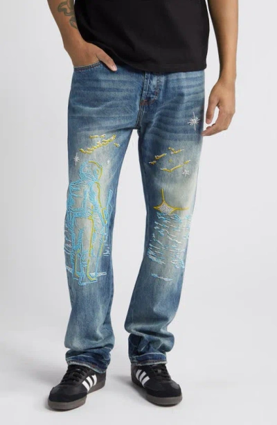 Billionaire Boys Club Starcrossed Embroidered Straight Leg Jeans In X Wash