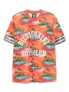 BILLIONAIRE BOYS CLUB TROPICAL ISLAND-PRINT FOOTBALL T-SHIRT