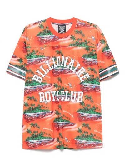 Billionaire Boys Club Orange Tropical Island Print Football T-shirt In Multicolor