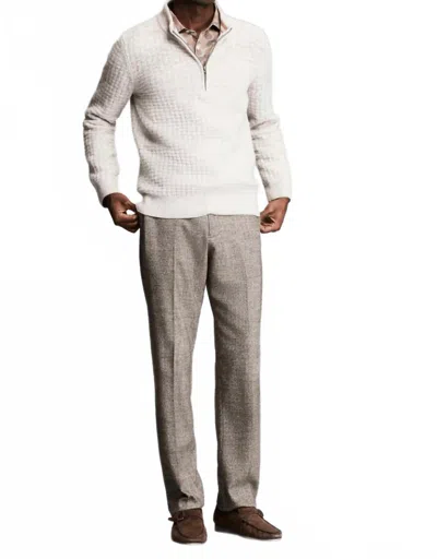 Billy Reid Basketweave Half Zip Sweater In Oatmeal Melange In White
