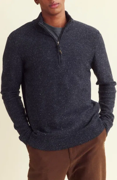 Billy Reid Bird's Eye Half Zip Sweater In Carbon Blue Melange