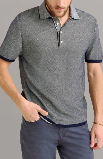 Billy Reid Bird's Eye Piqué Polo Sweater In Gray