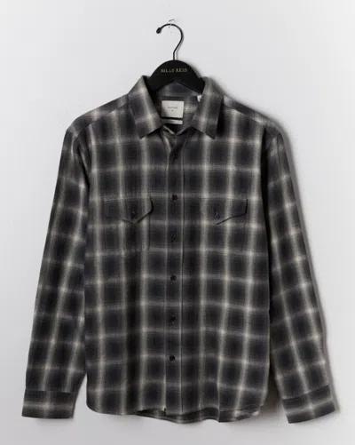 Billy Reid Brushed Shadow Plaid Western Shirt In Grey/natural