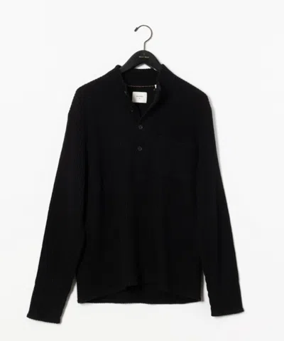 Billy Reid Button Placket Waffle Pullover - Black