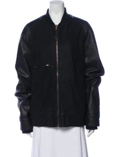 Pre-owned Billy Reid Calfskin Bomber Jacket In Black