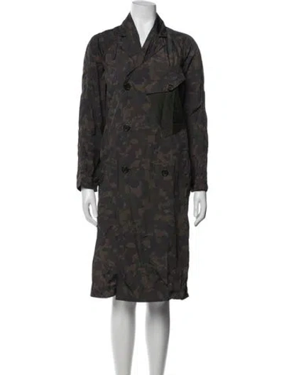 Pre-owned Billy Reid Camouflage Print Trench Coat In Green