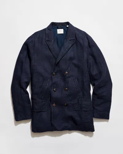 Billy Reid Canvas Linen Bond Peacoat In Blue
