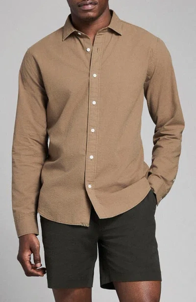Billy Reid Cedar Seersucker Button-up Shirt In Brown