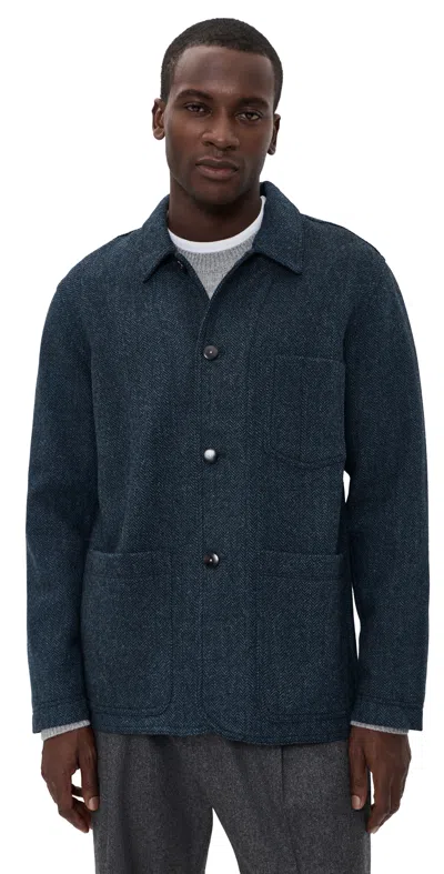 Billy Reid Colbert Herringbone Chore Coat Navy In Blue