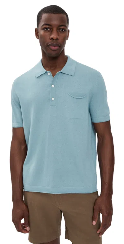 Billy Reid Cotton Linen Sweater Polo Sky Blue