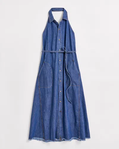 Billy Reid Denim Halterneck Shirt Dress In Blue
