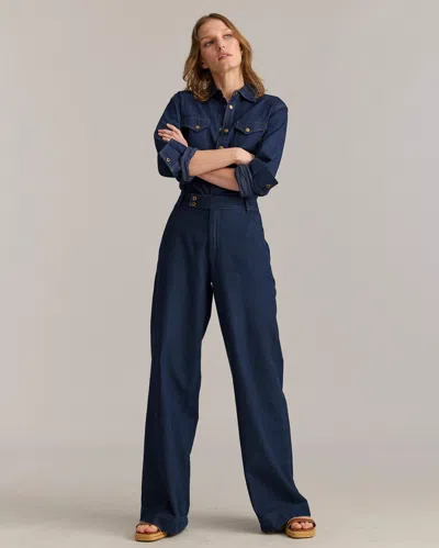 Billy Reid Denim Wide Leg Trouser In Navy