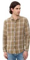 Billy Reid Dobby Plaid Linen Cedar Button Down Shirt Olive Multi In Multi