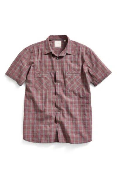 Billy Reid Donels Plaid Short Sleeve Cotton Seersucker Button-up Shirt In Rosewood