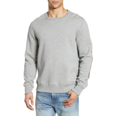 Billy Reid Dover Crewneck Sweatshirt With Leather Elbow Patches In Gray