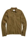 Billy Reid Drop Stitch Long Sleeve Polo In Olive