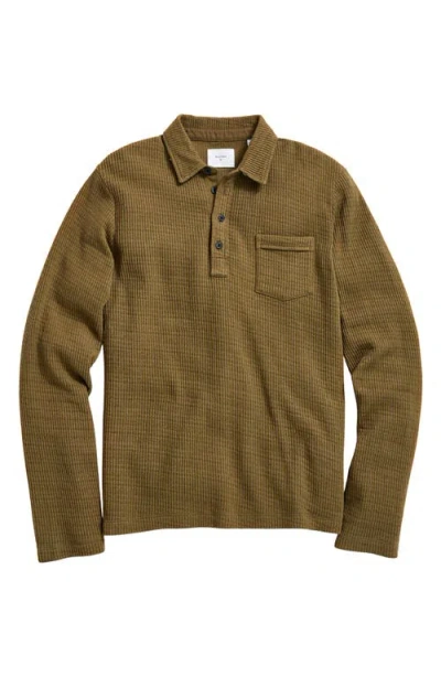 Billy Reid Drop Stitch Long Sleeve Polo In Olive