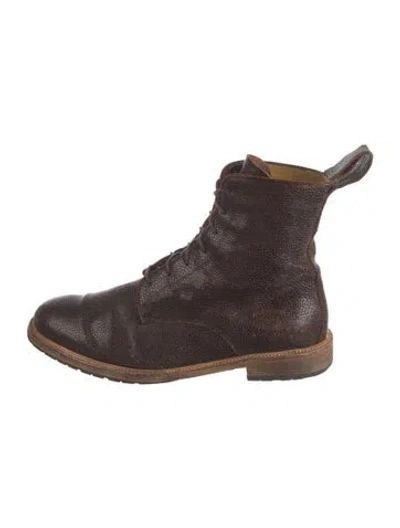 Pre-owned Billy Reid Embossed Leather Lace-up Boots In Brown