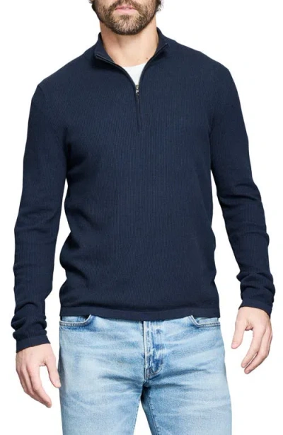 Billy Reid Fine Guage Texture Cotton Blend Quarter Zip Sweater In Blue