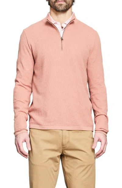 Billy Reid Fine Guage Texture Cotton Blend Quarter Zip Sweater In Pink