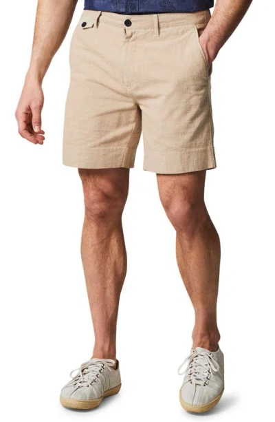 Billy Reid Flat Front Textured Cotton Shorts In Khaki