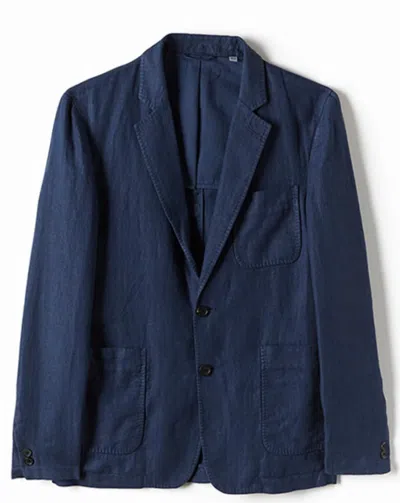 Billy Reid Garment Dyed Linen Archie Jacket - Carbon Blue In Dark Tan ...